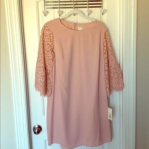 Pink dress with lace sleeves, never worn Large